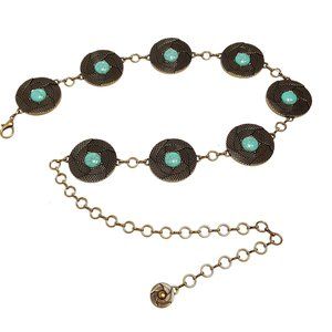 Special Priced: Round concho Chain belt with turquoise stone(Antique Brass)